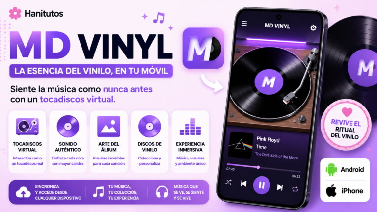 MD Vinyl, reproductor de música con tocadiscos de vinilo virtual.